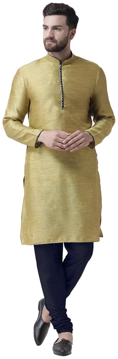 

I Know Contrast Potli Button Green Jacquard Silk Men Kurta Only