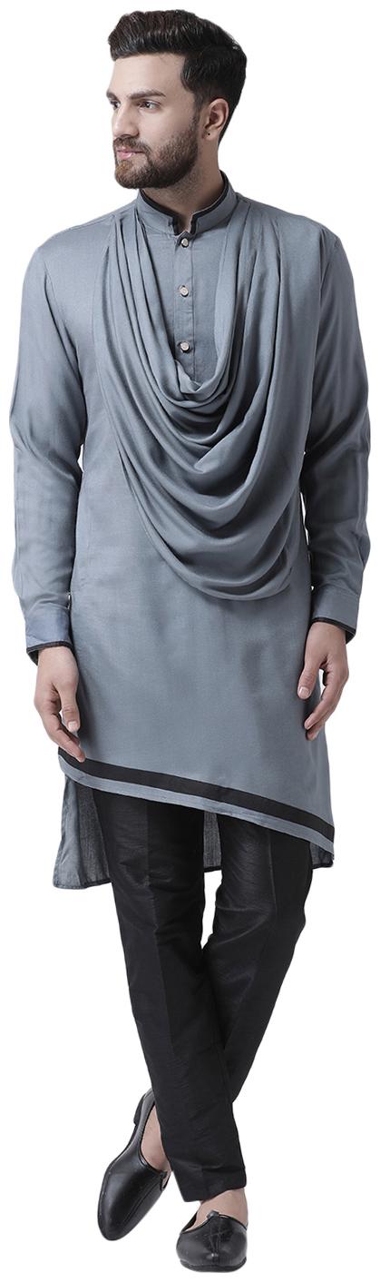 

I Know Cowl Neck Grey Viscose Rayon Asymmetric Men Kurta Only
