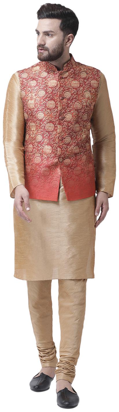 

I Know Damask Floral Ombre Print Dupion Silk Mens Nehru Jacket with Dupion Silk Kurta Pyjama