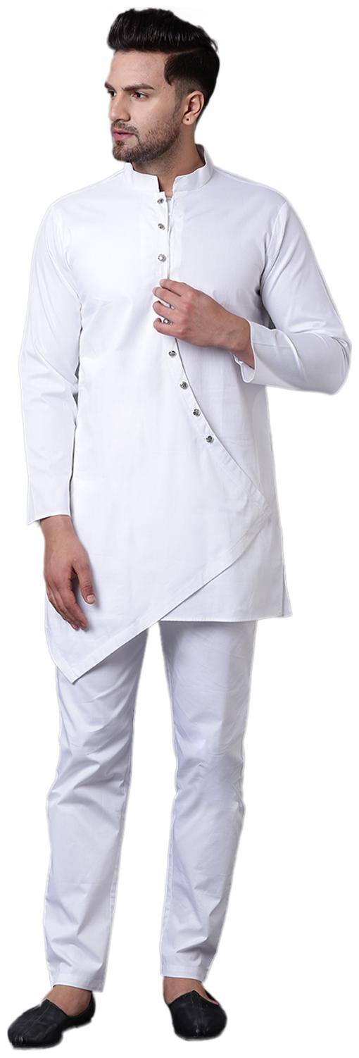 I Know Dapper Overlap Curved Placket White Men's Kurta Only