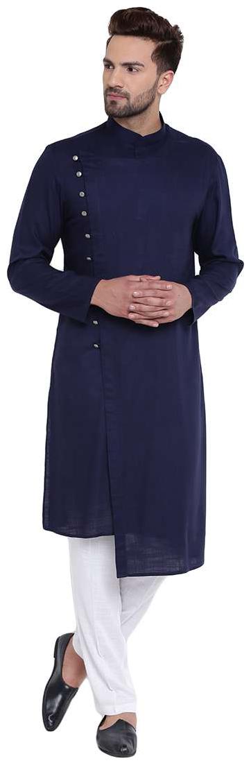 

I Know Dapper Overlap Sherwani Style Blue Men s Kurta with White Pyjamas