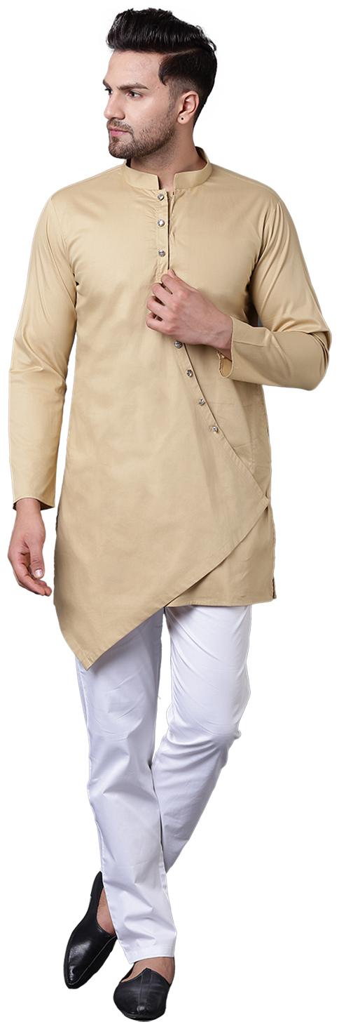

I Know Dapper Overlap Curved Placket Beige Men s Kurta Only