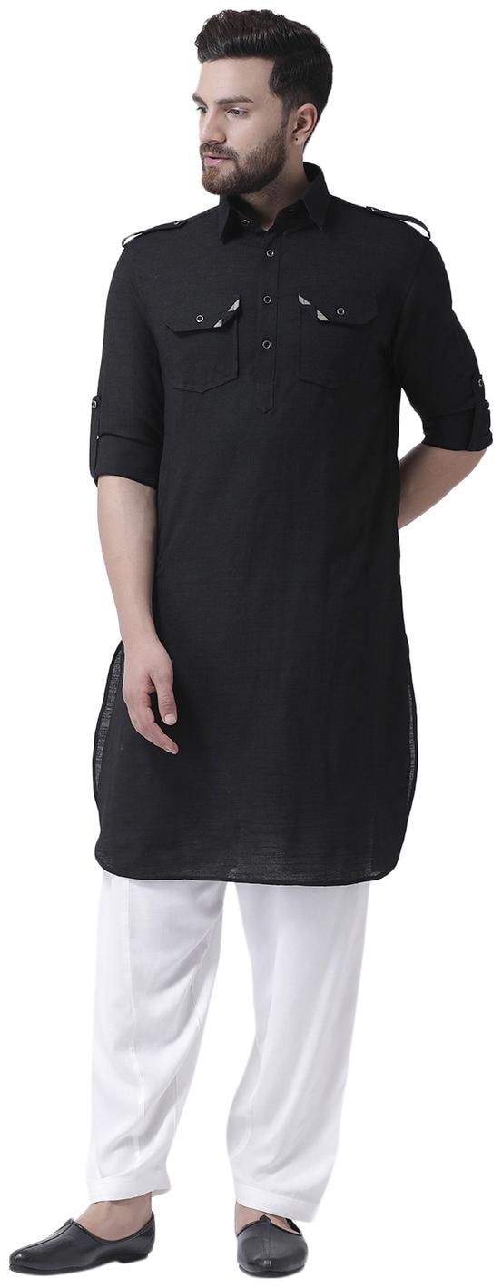 

I Know Detail on Pocket Black Cotton Silk Men Pathani Kurta Only