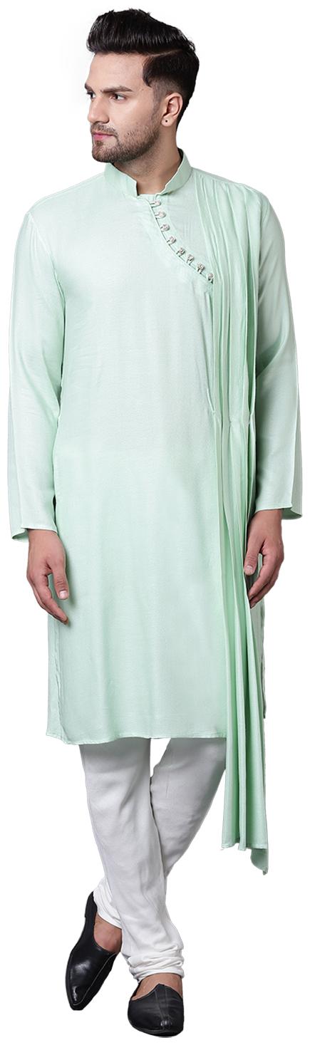 

I Know Dushala Style Draped Sea Green Men s Kurta Only
