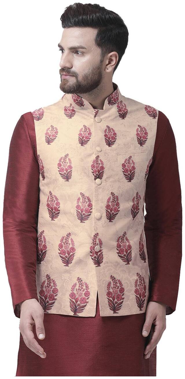 I Know Men Beige Solid Regular Fit Ethnic Jacket