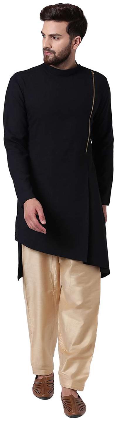 

I Know Graceful Pleated Zipper Black Men s Kurta with Beige Salwar
