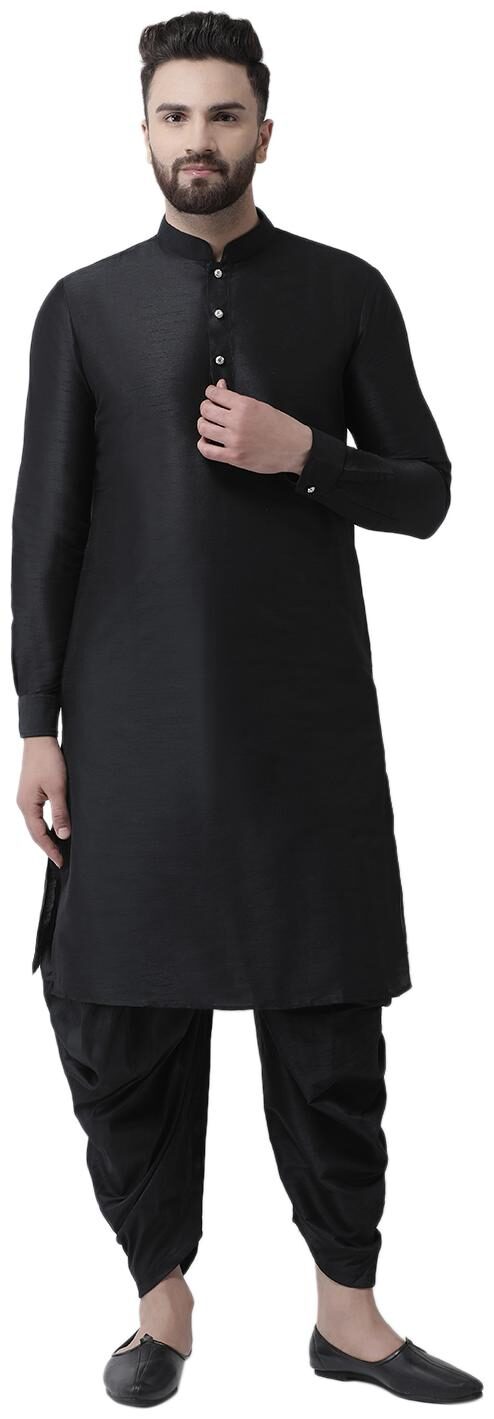 

I Know Men Black Dupion Silk Straight Kurta with Black Dupion Silk Dhoti Set