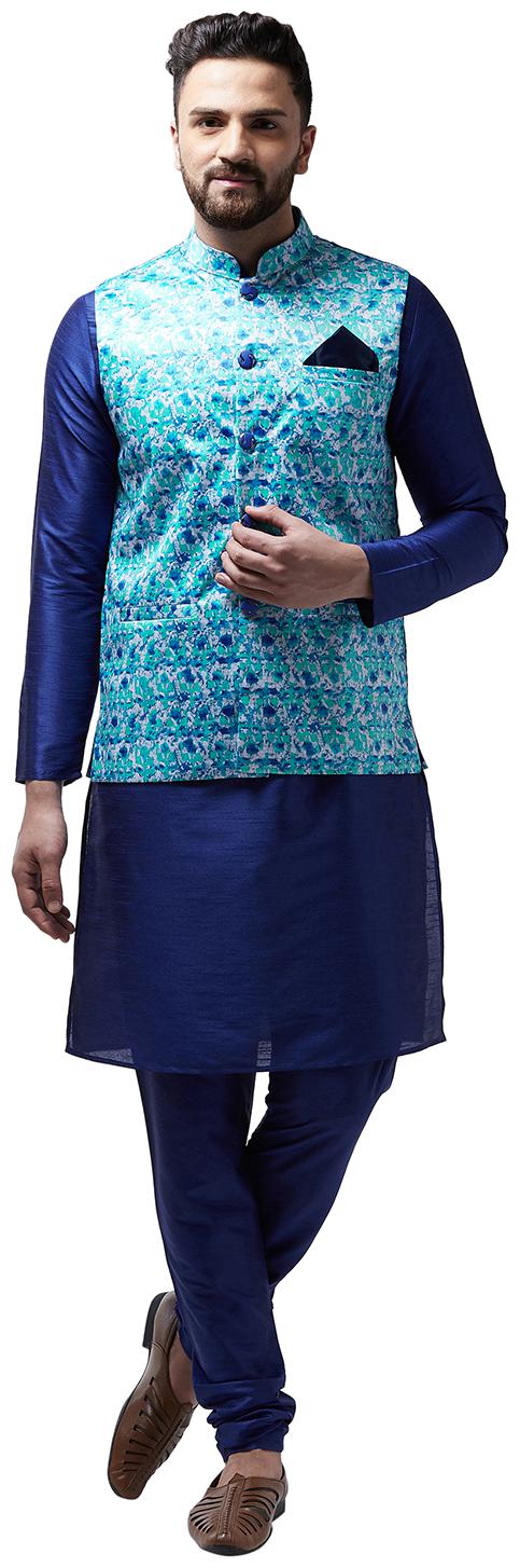 

I Know Men Dupion Kurta Pyjama With Jacket -Blue