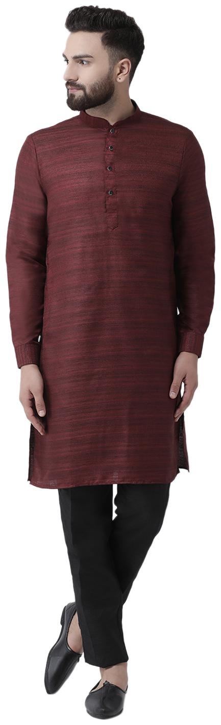 

I Know Men Maroon Silk Straight Kurta with Black Silk Trousers Set