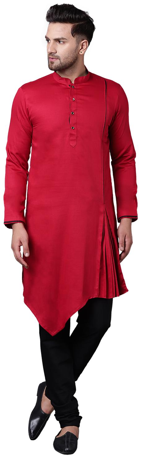 

I Know Modish Pleated Gusset Maroon Men s Kurta with Black Churidar