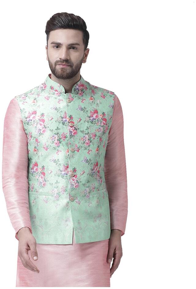 I Know Men Green Solid Regular Fit Ethnic Jacket