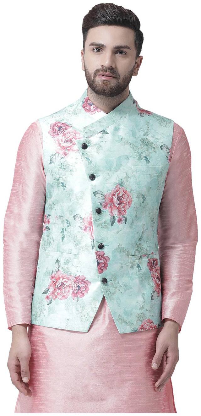 I Know Men Blue Solid Regular Fit Ethnic Jacket