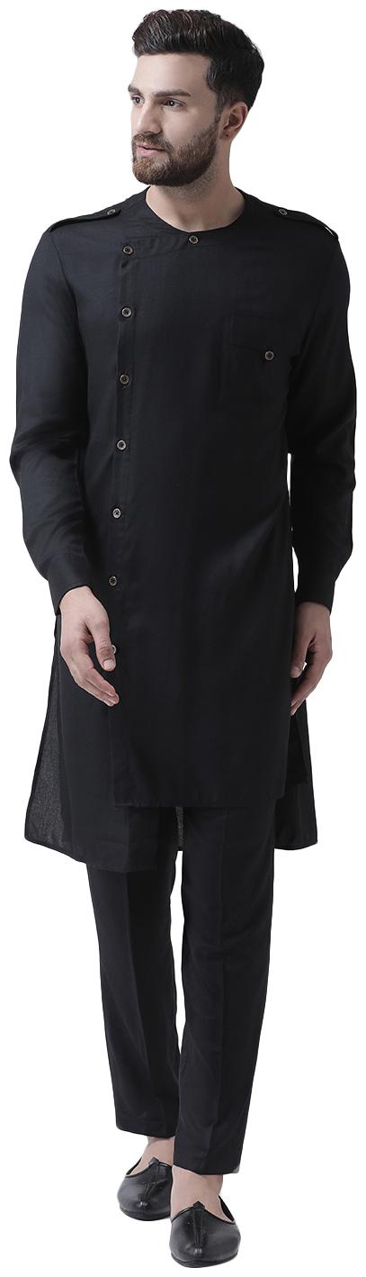 

I Know Round Neck Black Viscose Rayon Asymmetric Men Pathani Kurta Only