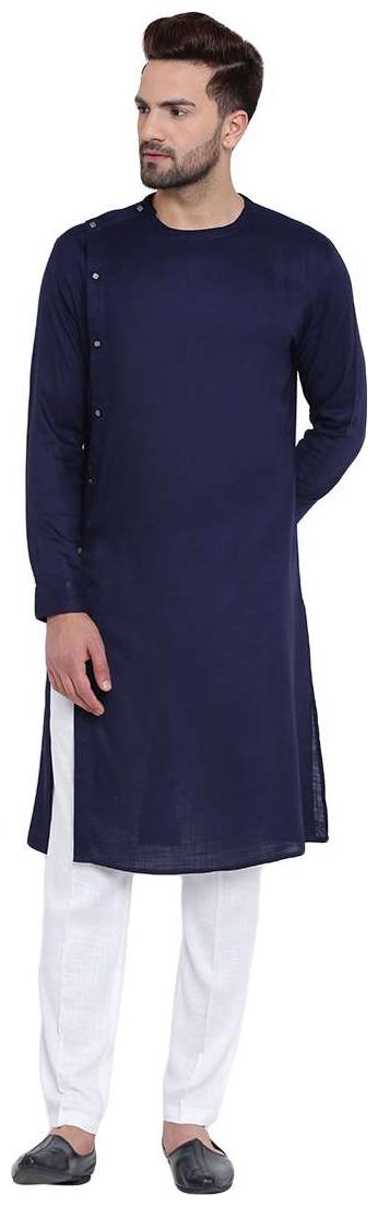 

I Know Sharp Side Placket Blue Men s Kurta with White Pyjamas