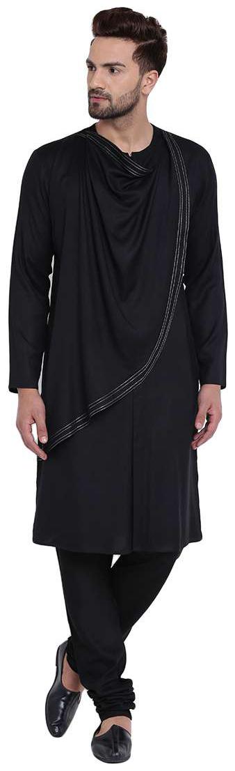 

I Know Spirited Cowl Neck Black Men s Kurta with Black Churidar