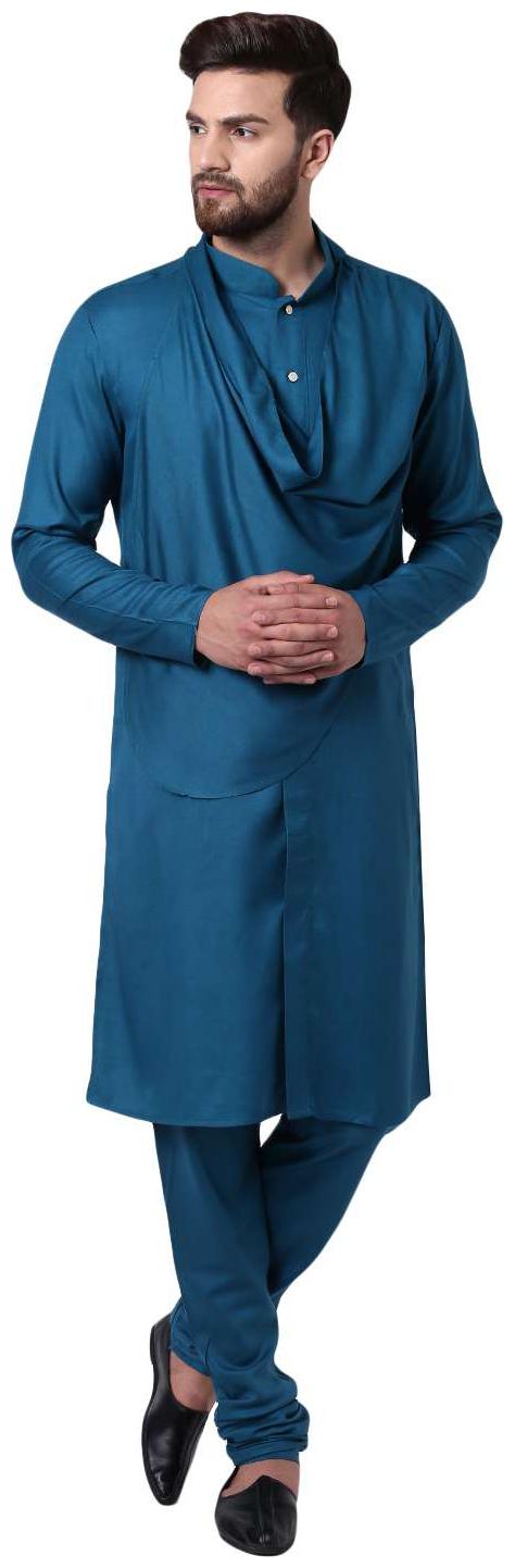 

I Know Stylish Shawl Neck Teal Men s Kurta with Teal Churidar