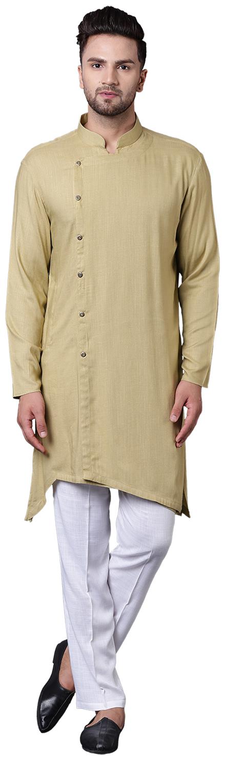 

I Know Trendy Asymmetric Sherwani Style Khaki Men s Kurta Only