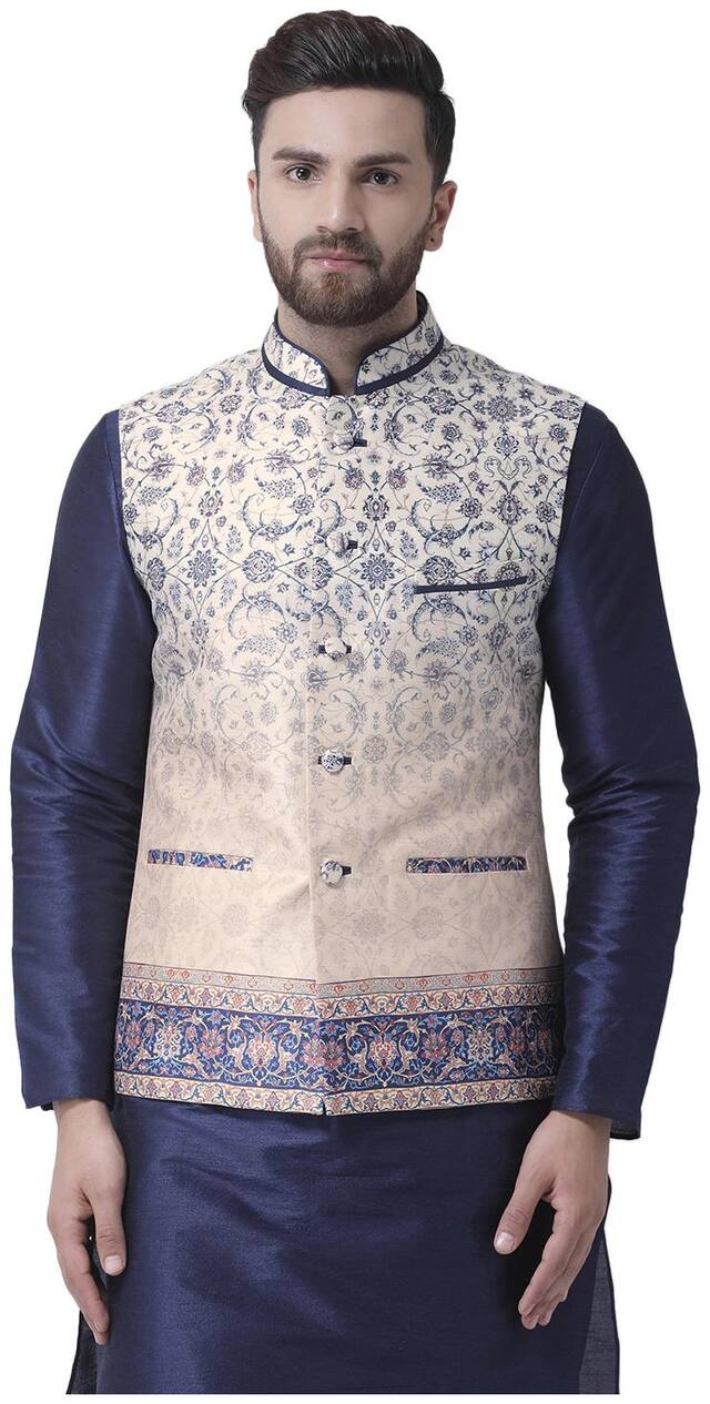 I Know Men Cream Solid Regular Fit Ethnic Jacket