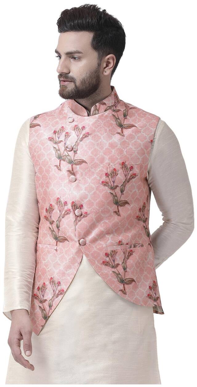 I Know Men Pink Solid Regular Fit Ethnic Jacket