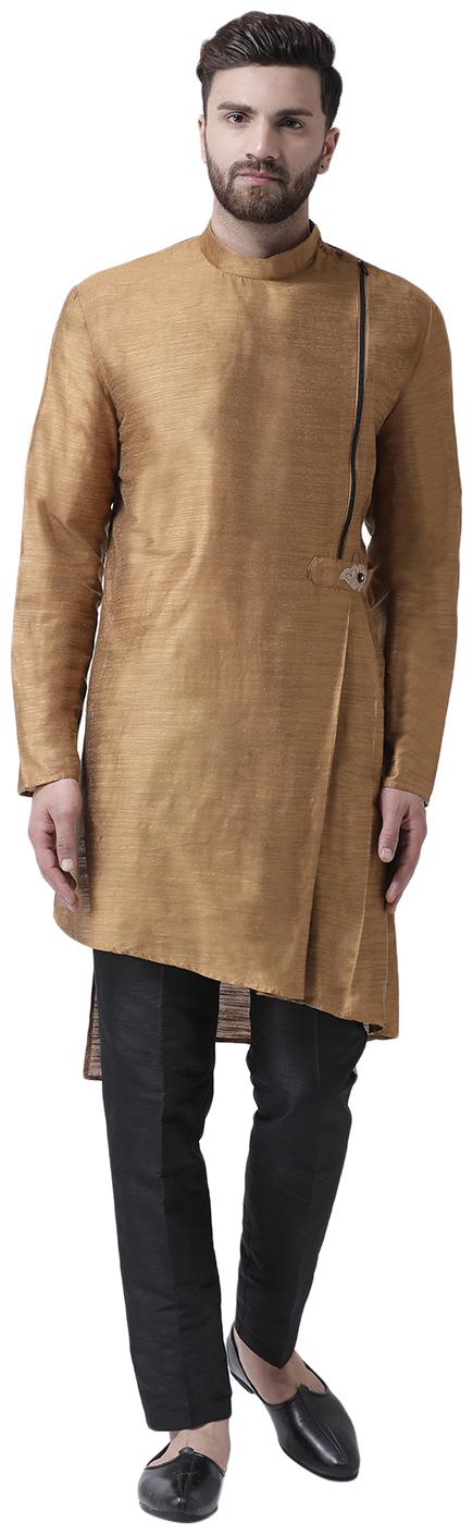 

I Know Zipper Closure Embroidered Motif Gold Silk Men Kurta Only