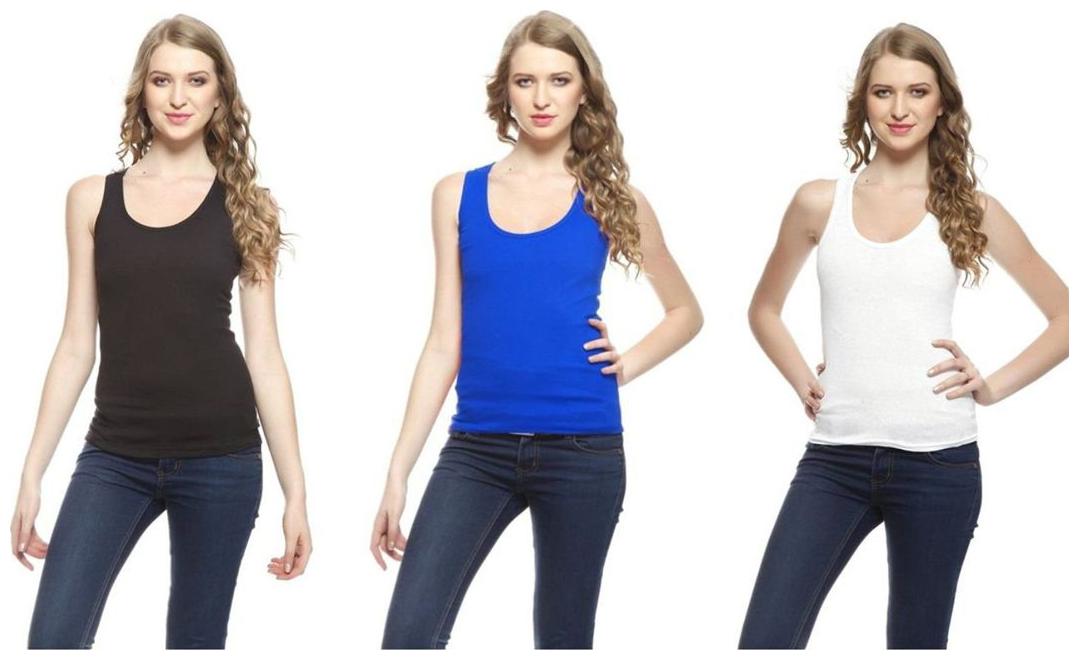 

I Shop Women Black Regular fit U neck Cotton Tank top