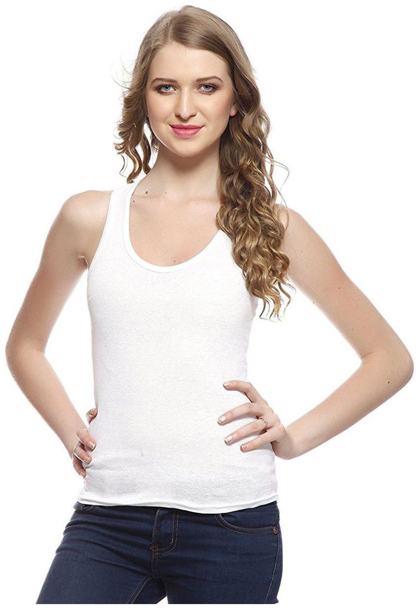 

I Shop Women White Regular fit Round neck Cotton Tank top