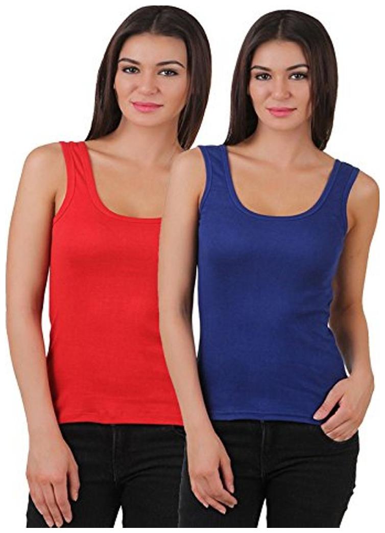 

I Shop Girls Women s Red Blue Cotton Lycra Tank Top Spaghetti Pack of 2 Offer