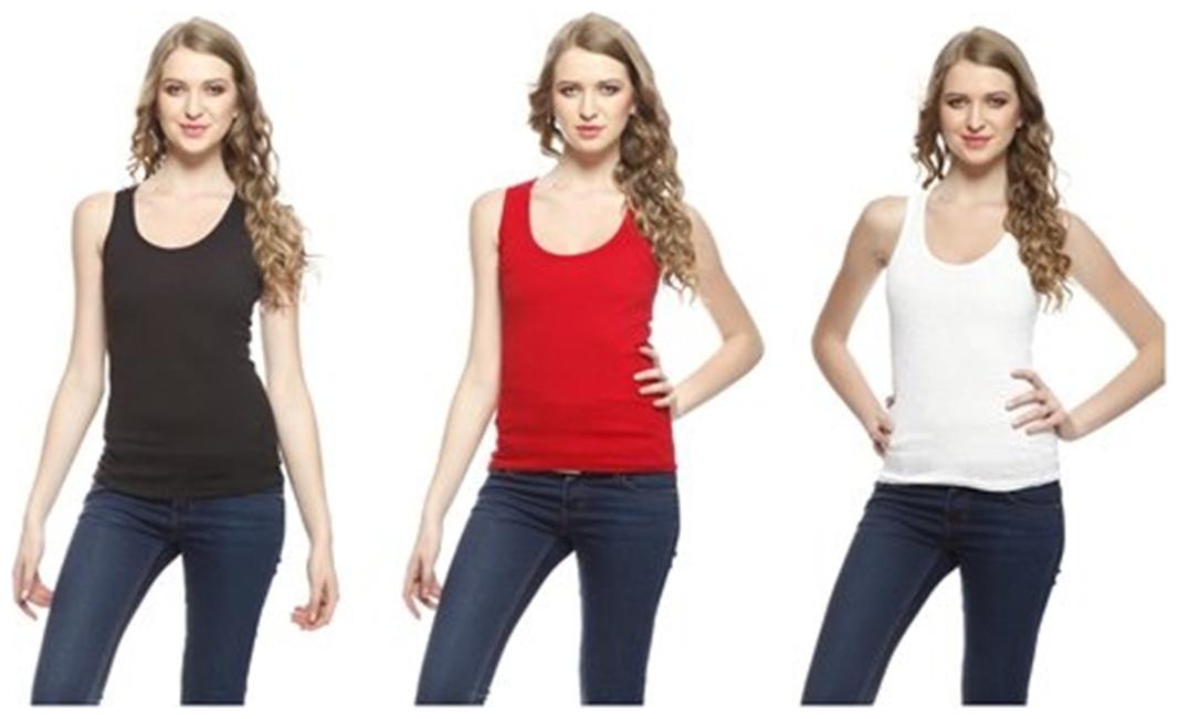

I Shop Girls Women s Black Red White Cotton Lycra Tank Top Spaghetti Pack of 3 Offer