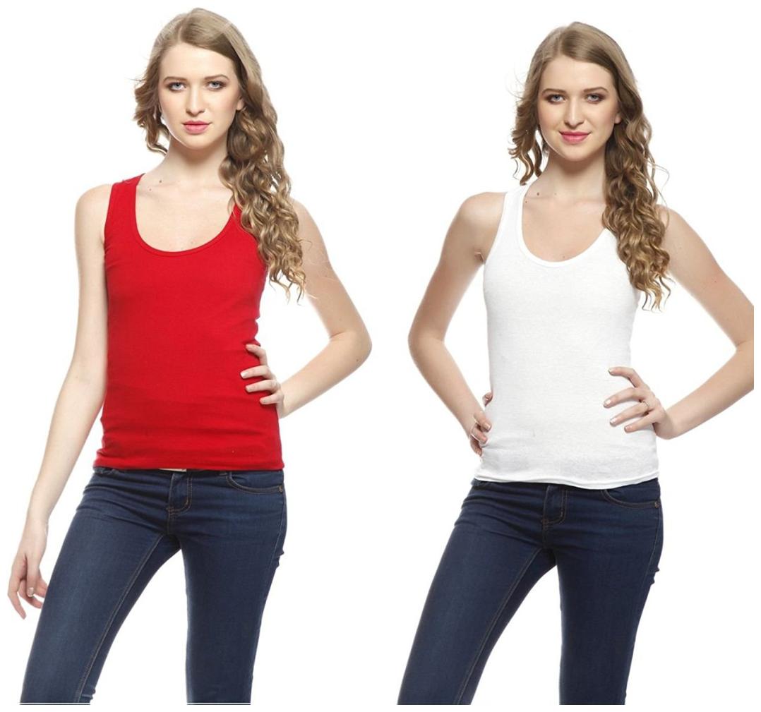 

I Shop Girls Women s Red White Cotton Lycra Tank Top Spaghetti Pack of 2 Offer