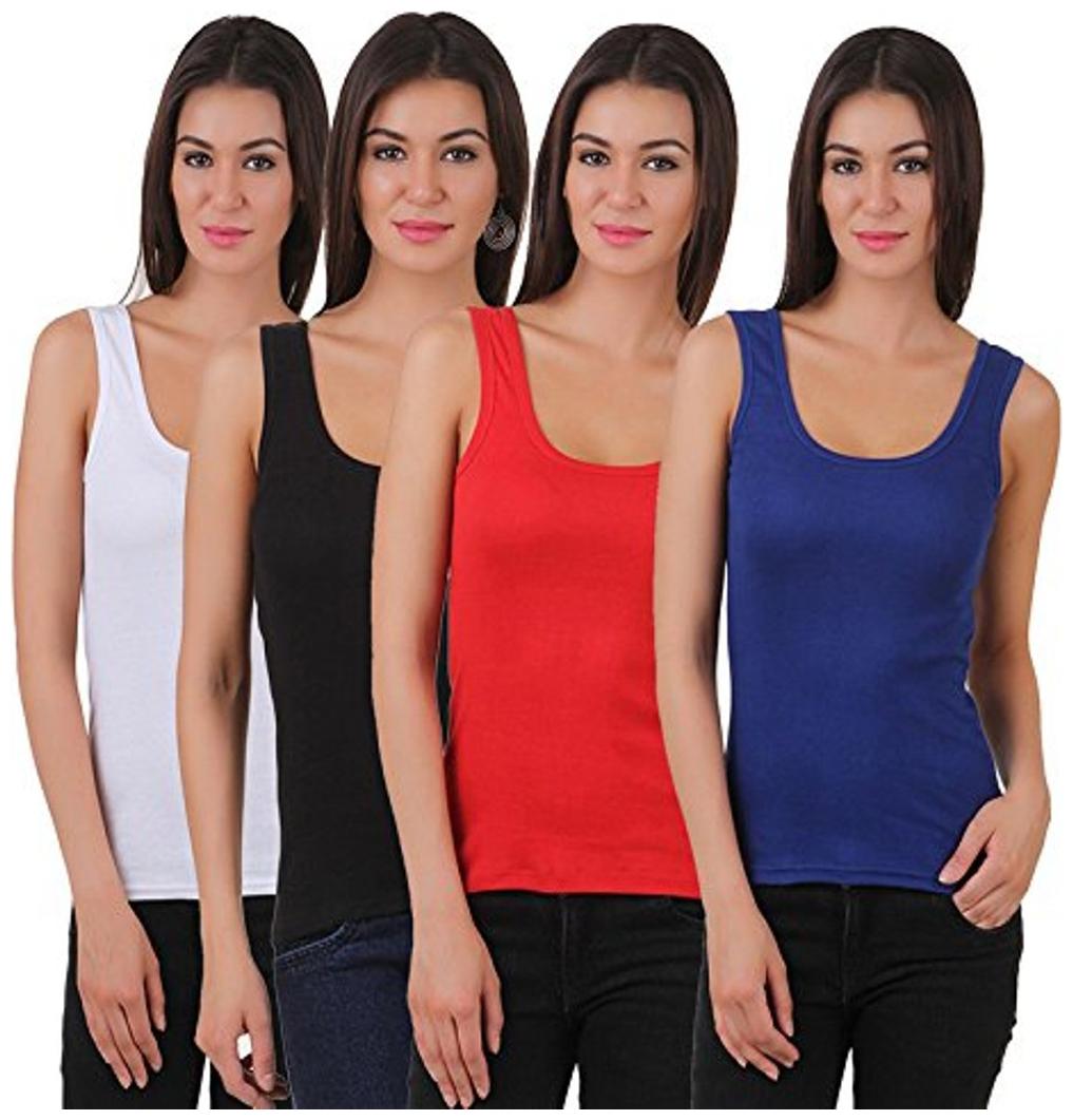 

I Shop Girls Women s White Black Red Blue Cotton Lycra Tank Top Spaghetti Pack of 4 Offer