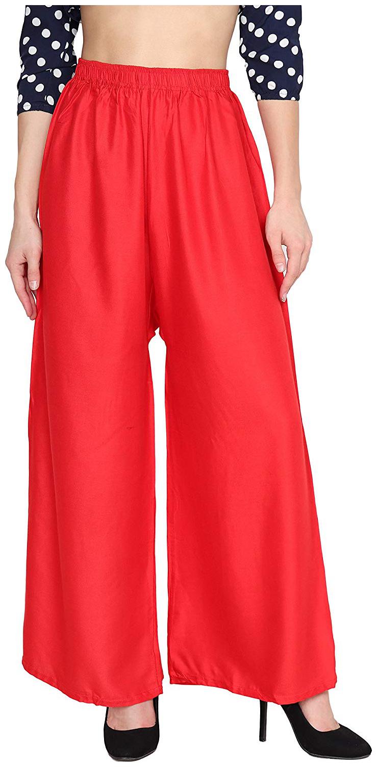 

I Shop Girls Women Flared Red Rayon Trouser Palazzo