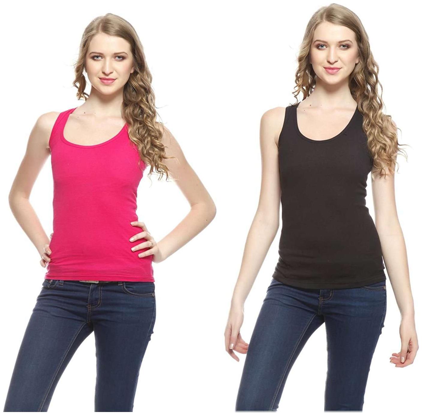 

I Shop Women Multi Regular fit U neck Polyester Tank top