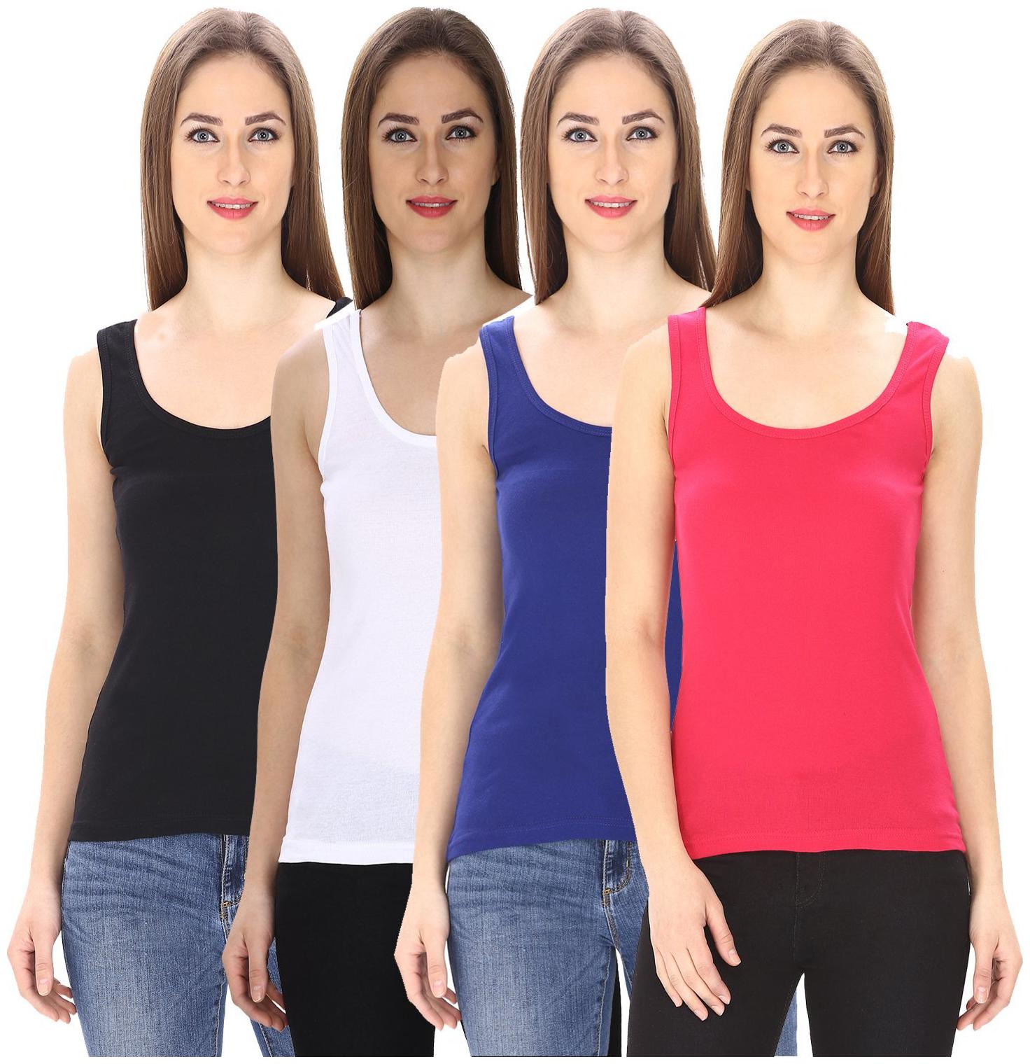 

I Shop Women Black White Regular fit U neck Blended Tank top