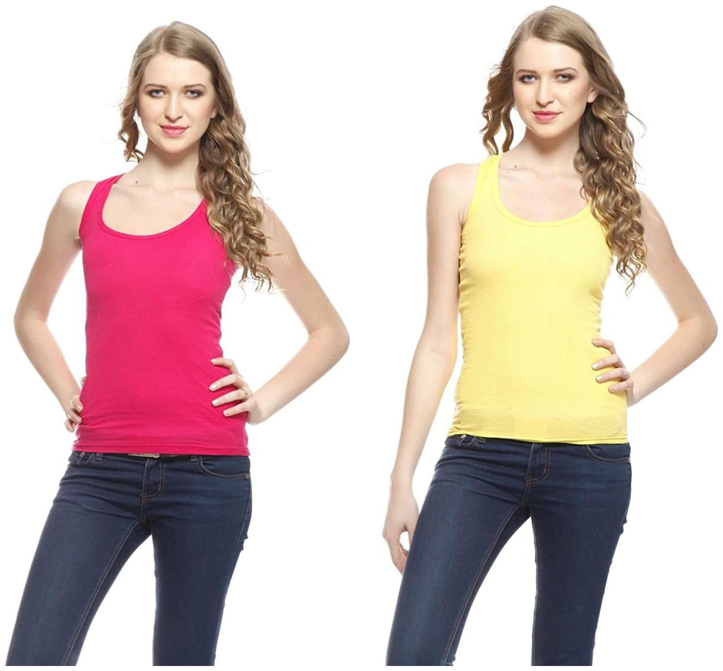 

I Shop Women Multi Regular fit U neck Polyester Tank top