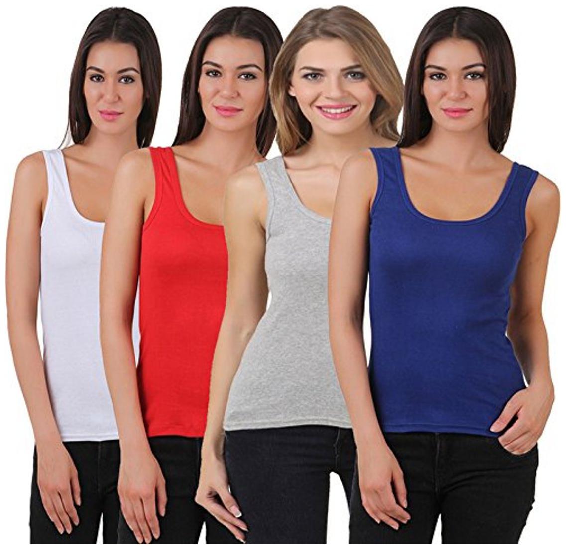 

I Shop Girls Women s White Red Grey Blue Cotton Lycra Tank Top Spaghetti Pack of 4 Offer
