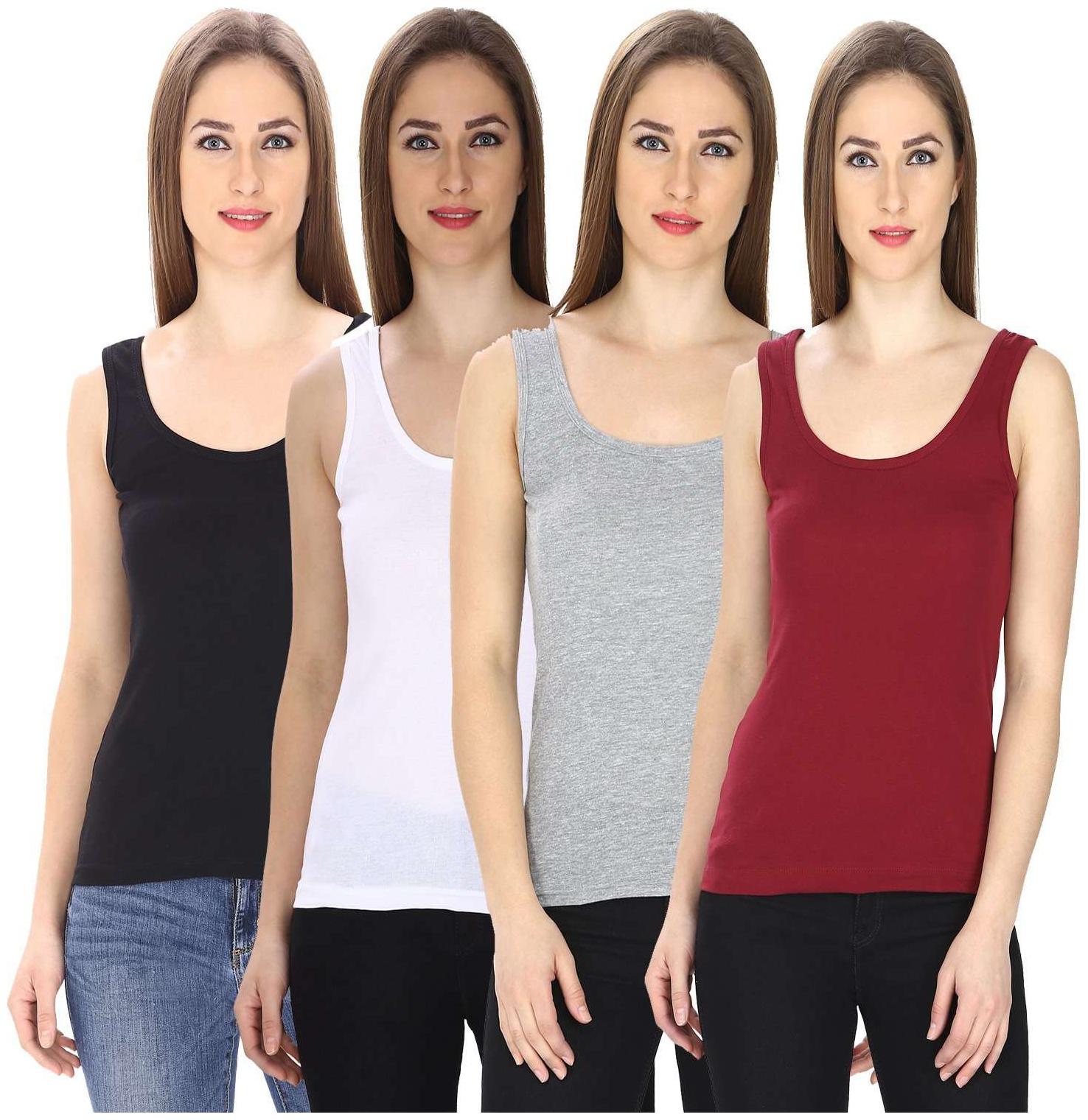 

I Shop Women Black White Regular fit U neck Blended Tank top