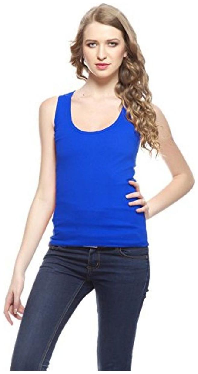 

I Shop Girls Women Blue Cotton Lycra Spaghetti Tank Top