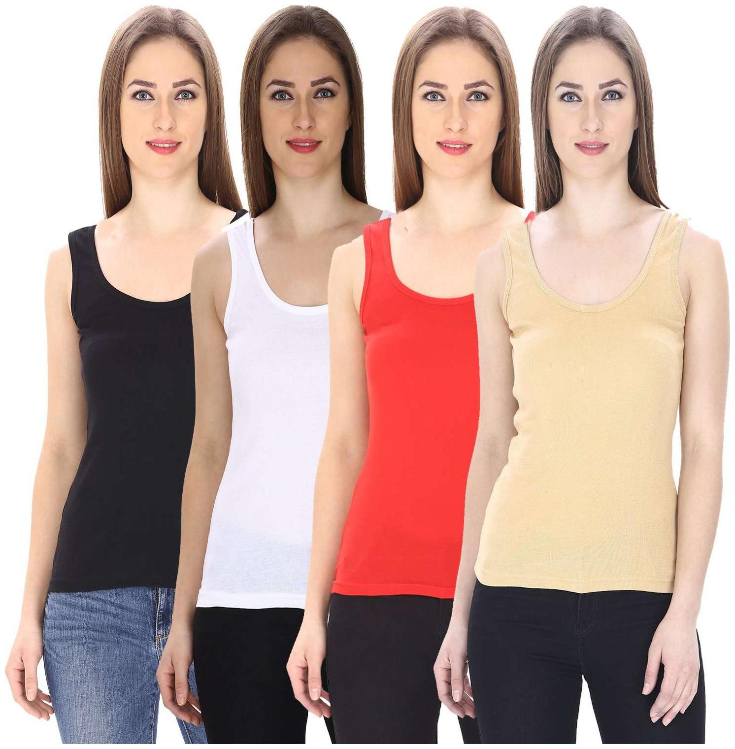 

I Shop Women Black White Regular fit U neck Blended Tank top