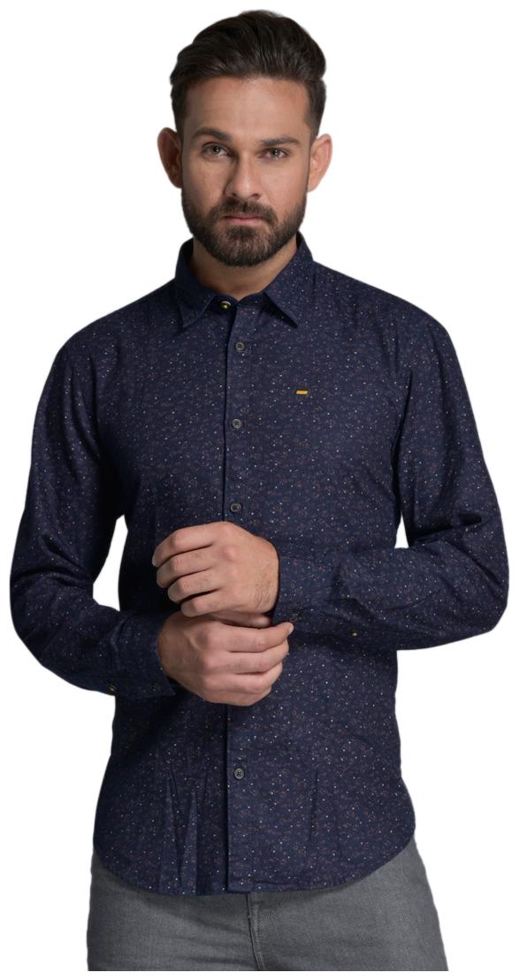 

Id Men Blue Printed Slim Fit Casual Shirt