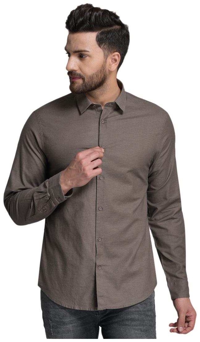 

Id Men Khaki Solid Slim Fit Casual Shirt
