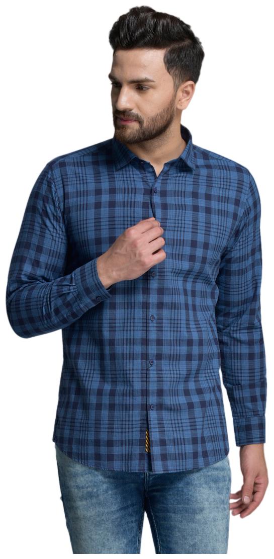 

Id Men Navy Blue Checked Slim Fit Casual Shirt