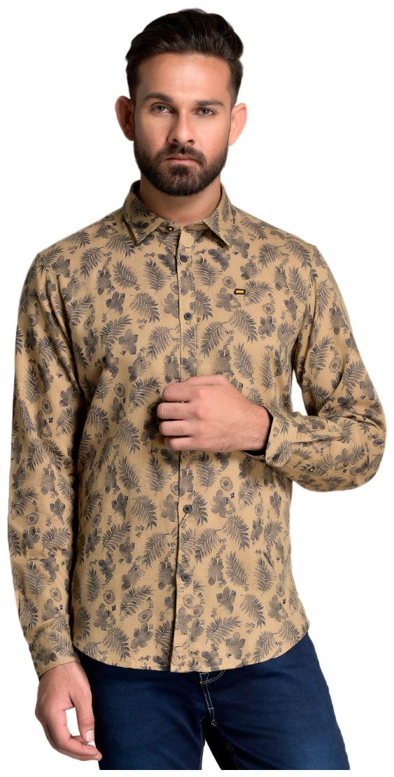 

Id Men Beige Floral Slim Fit Casual Shirt