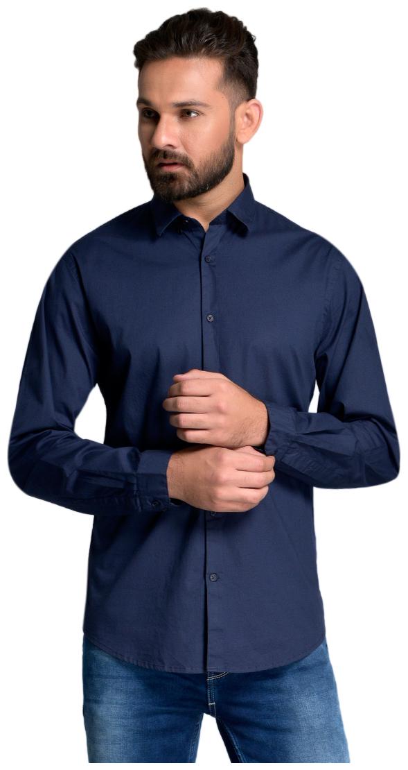 

Id Men Navy Blue Solid Slim Fit Casual Shirt