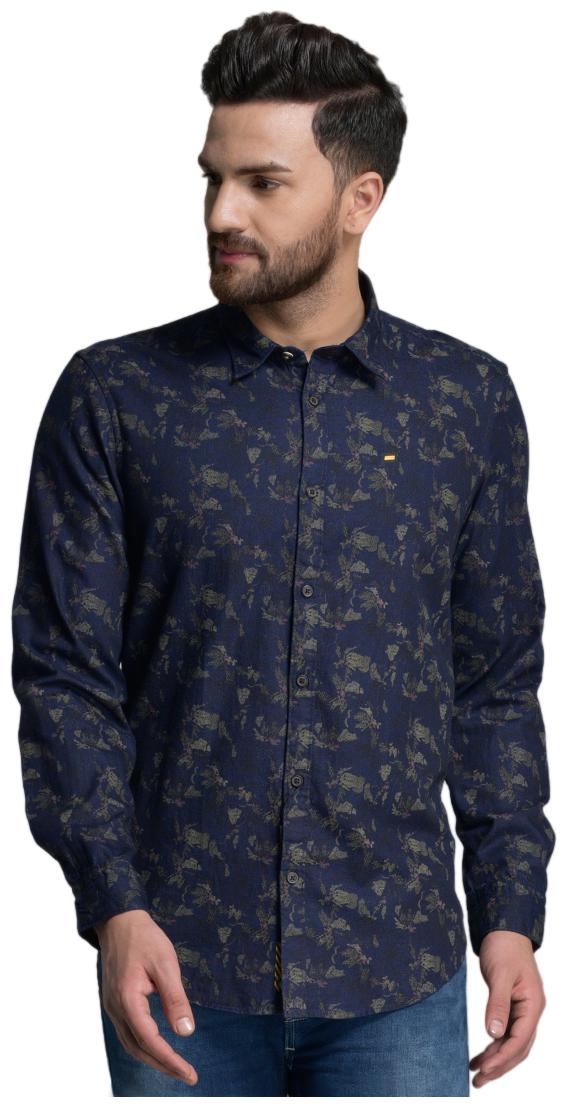 

Id Men Blue Printed Slim Fit Casual Shirt