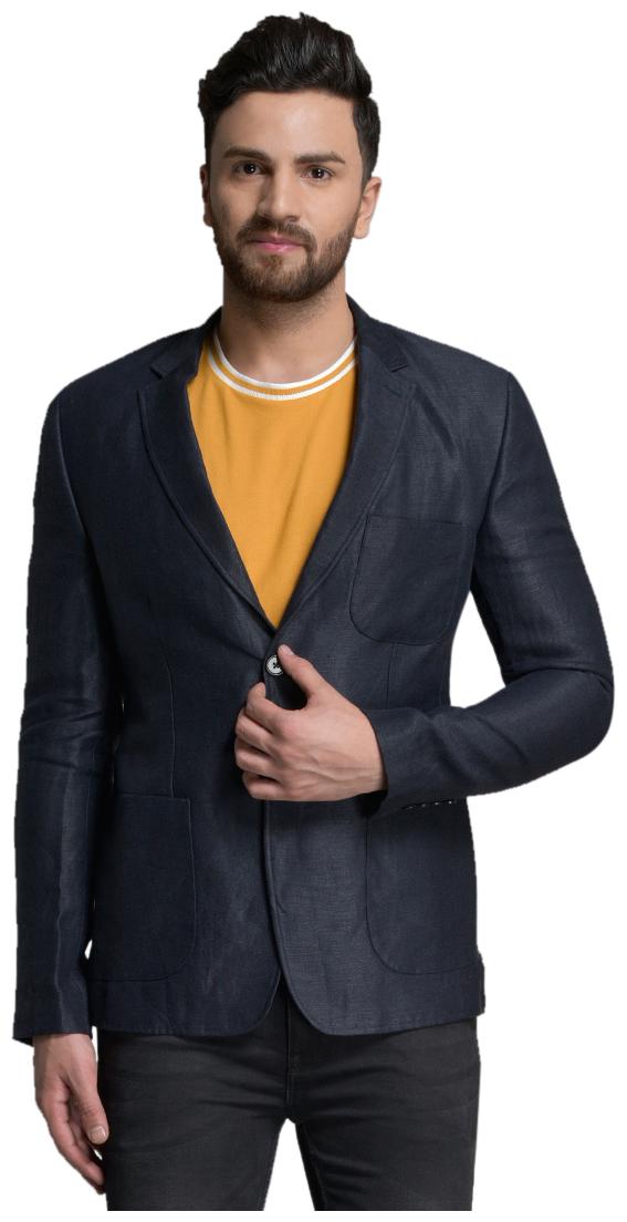 

Id Men Navy blue Solid Slim fit Single Breasted Blazer
