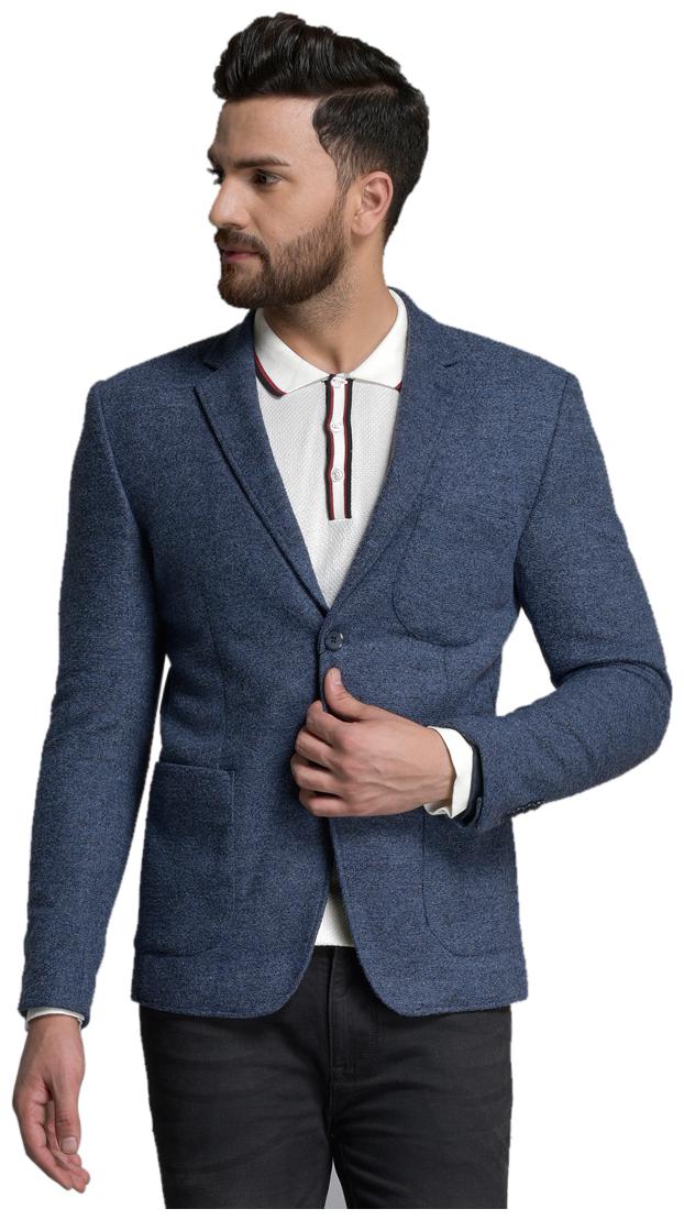 

Id Men Navy blue Solid Slim fit Single Breasted Blazer