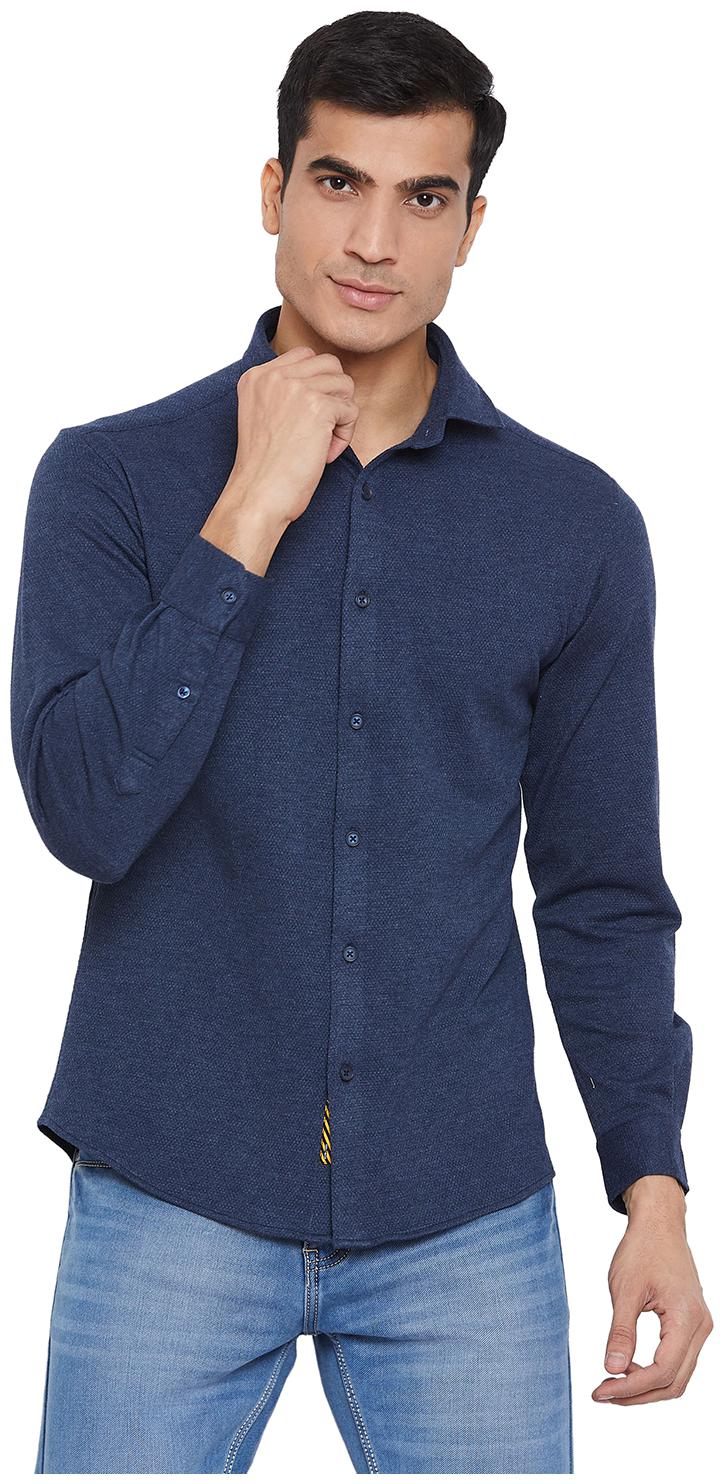 

Id Men Navy Blue Solid Slim Fit Casual Shirt