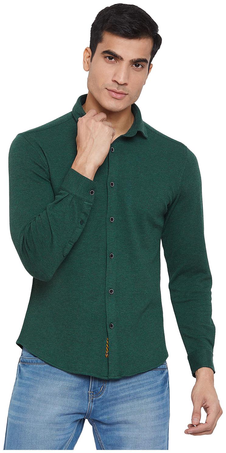 

Id Men Green Solid Slim Fit Casual Shirt
