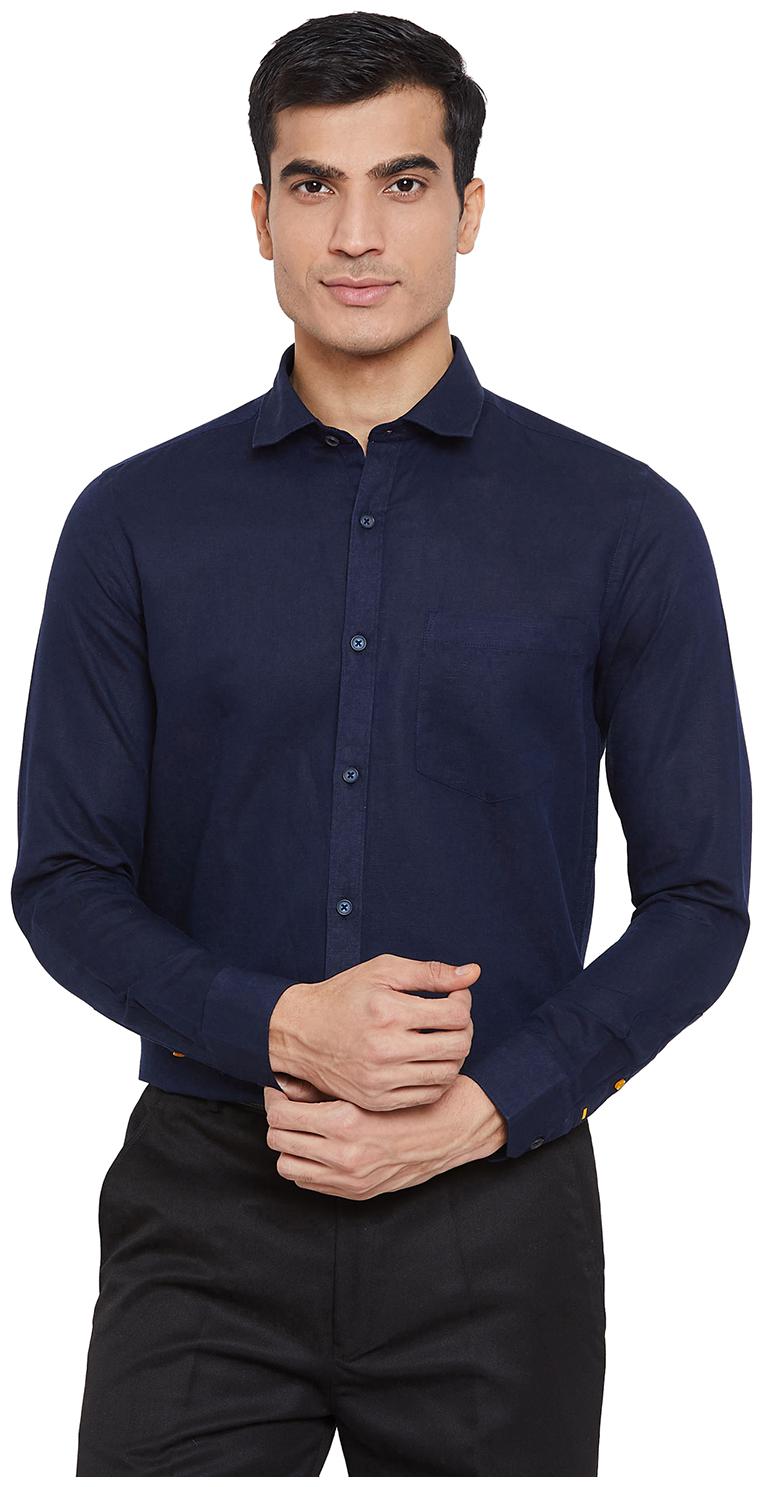 

Id Men Navy Blue Solid Slim Fit Casual Shirt
