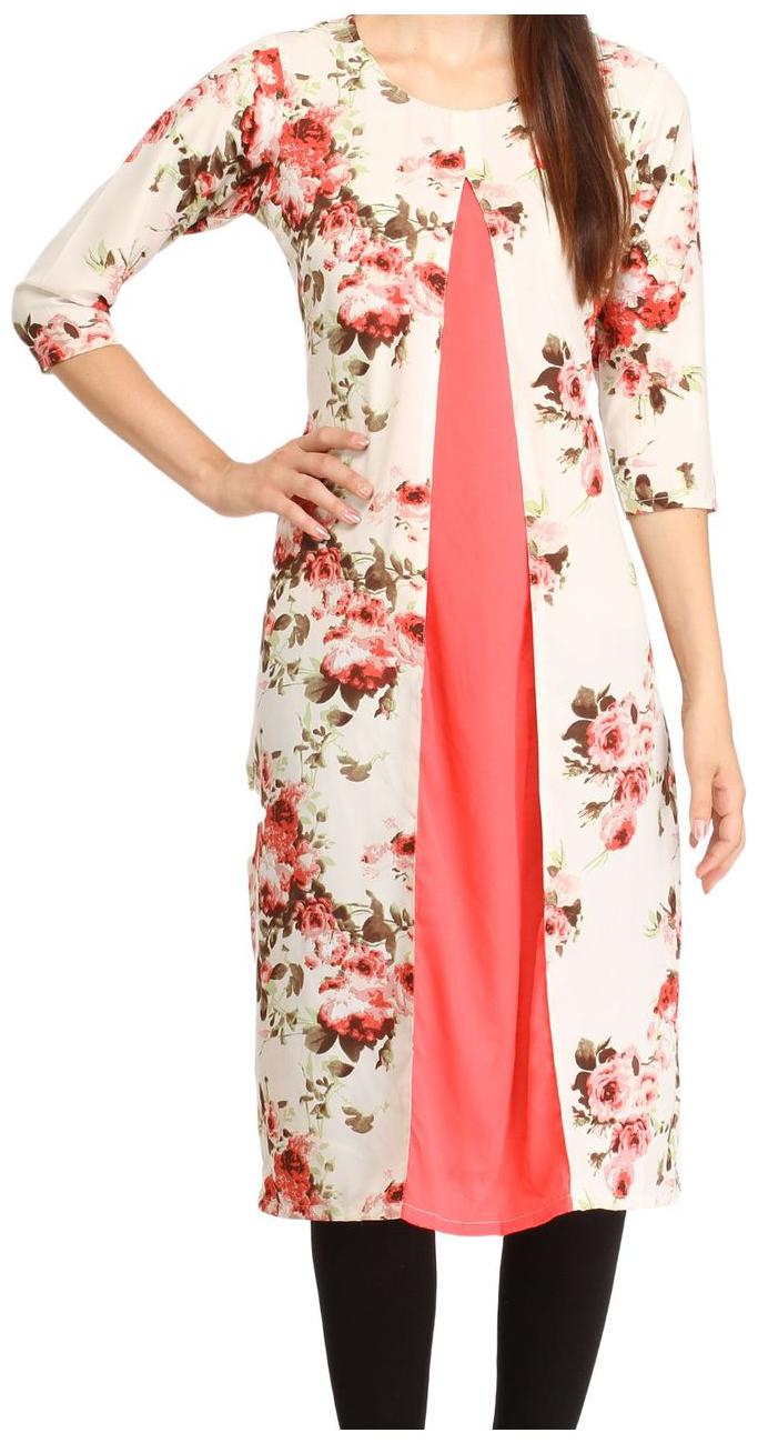 

Desi Knots Women Pink Floral Straight Kurta